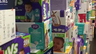 stacks of diaper boxes
