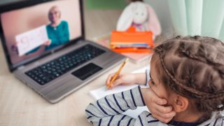 Menor tomando clases frente a una computadora