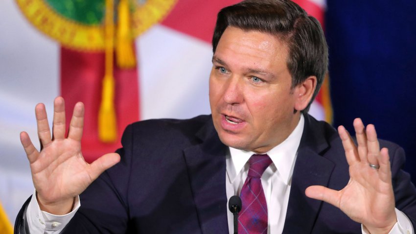 Governor Ron DeSantis delivers remarks during a roundtable discussion with theme park leaders about safety protocols and the impact of the coronavirus pandemic, Wednesday, August 26, 2020.