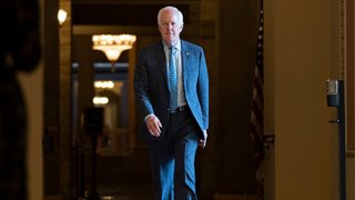 U.S. Sen. John Cornyn (R-TX) walks through the U.S. Capitol on June 14, 2021. The Senate will hold a vote on Monday evening on the nomination of Judge Ketanji Brown Jackson to be seated on the U.S. Court of Appeals for the DC Circuit, the former seat of Attorney General Merrick Garland.