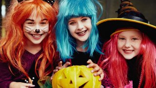 Group of girls in Halloween costumes