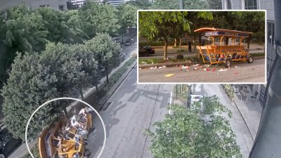 Revelan instante en que bar móvil acaba volcado y varias personas resultan heridas