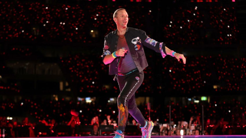 Chris Martin of Coldplay performs on stage at Optus Stadium on November 18, 2023 in Perth, Australia.