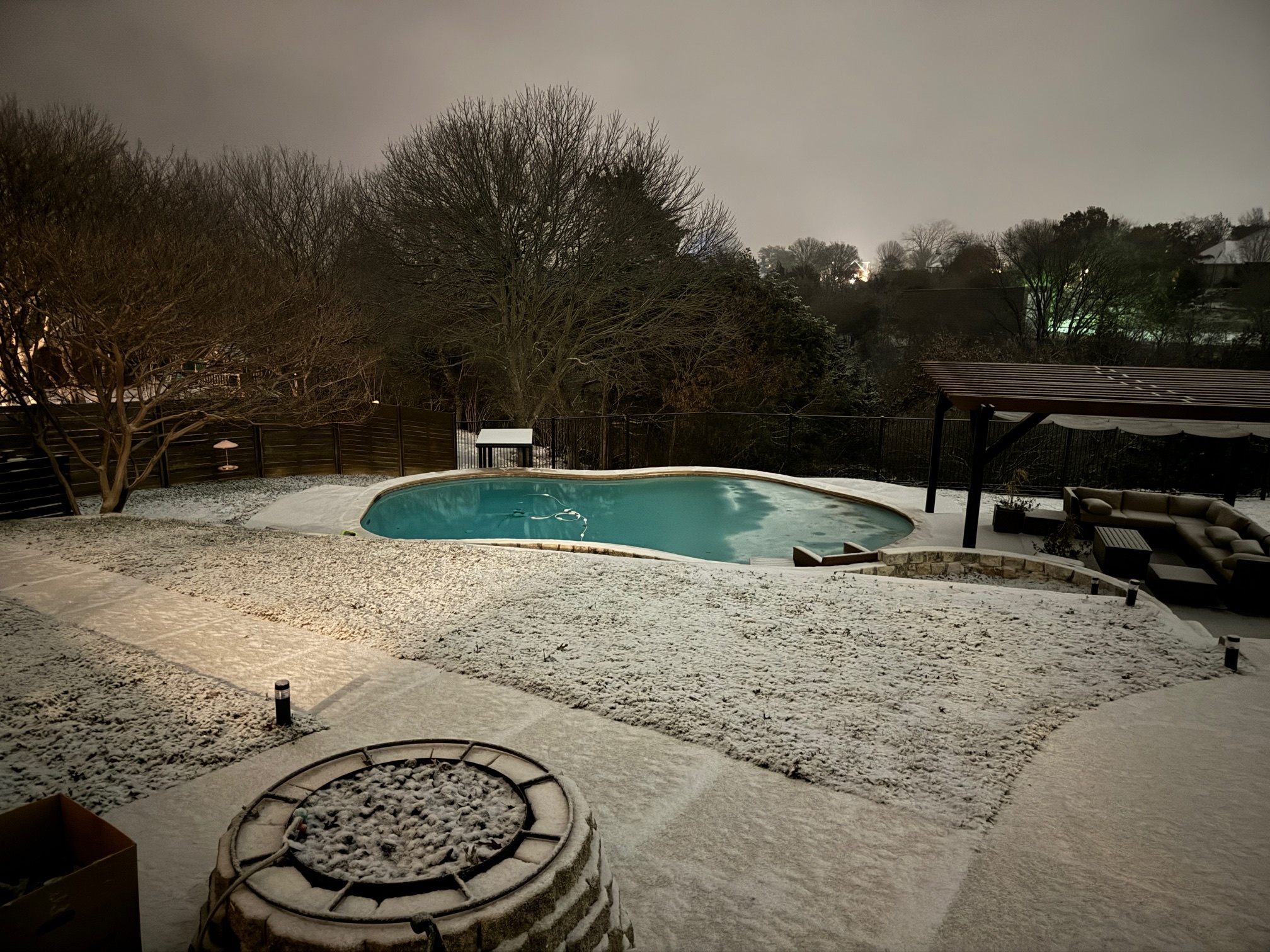 Woke up to snow covered yard in Weatherford.