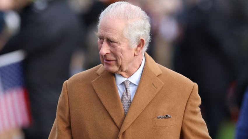 Britain’s King Charles III arrives for the Royal Family’s traditional Christmas Day service at St Mary Magdalene Church on the Sandringham Estate in eastern England, on December 25, 2023. (Photo by Adrian DENNIS / AFP) (Photo by ADRIAN DENNIS/AFP via Getty Images)