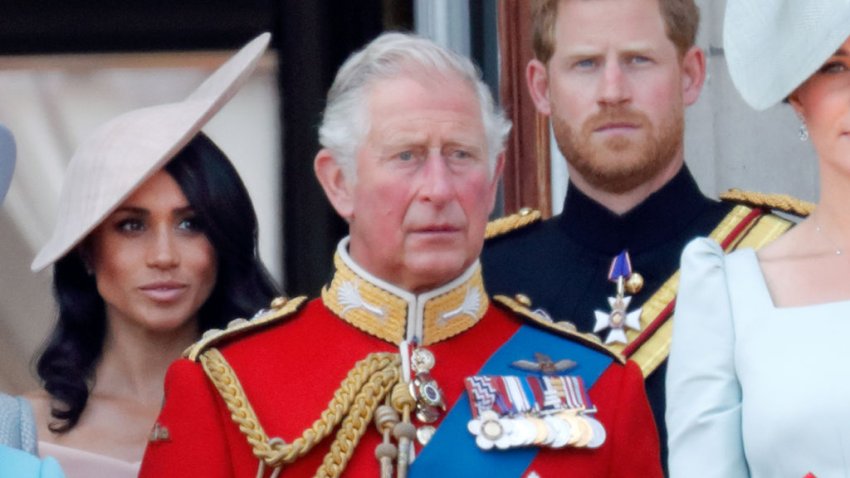 LONDON, UNITED KINGDOM – JUNE 09: (EMBARGOED FOR PUBLICATION IN UK NEWSPAPERS UNTIL 24 HOURS AFTER CREATE DATE AND TIME) Meghan, Duchess of Sussex, Prince Charles, Prince of Wales and Prince Harry, Duke of Sussex stand on the balcony of Buckingham Palace during Trooping The Colour 2018 on June 9, 2018 in London, England. The annual ceremony involving over 1400 guardsmen and cavalry, is believed to have first been performed during the reign of King Charles II. The parade marks the official birthday of the Sovereign, even though the Queen’s actual birthday is on April 21st. (Photo by Max Mumby/Indigo/Getty Images)