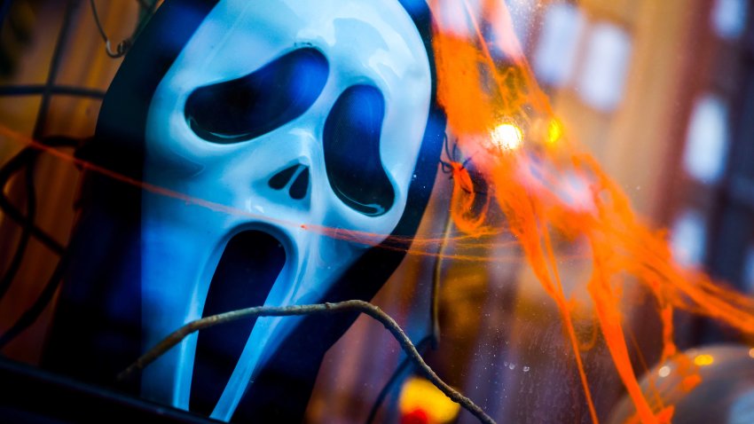 Halloween decorations are seen in a shop window in Krakow, Poland on October 28, 2023. (Photo by Beata Zawrzel/NurPhoto via Getty Images)