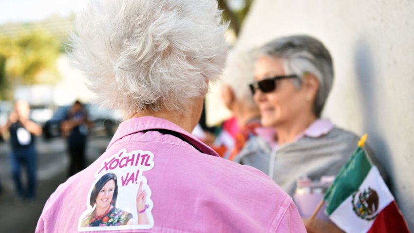 Supporters of Mexico’s opposition presidential candidate Xochitl Galvez of the Fuerza y Corazon por Mexico coalition party wait for her arrival during the general election in Mexico City, on June 2, 2024. Mexicans go to the polls to elect its first woman president with the two front-runners -ruling-party candidate Claudia Sheinbaum and opposition hopeful Xochitl Galvez, both 61- seeking to break the glass ceiling in a country with a history of gender violence and inequality. (Photo by Rodrigo Oropeza / AFP) (Photo by RODRIGO OROPEZA/AFP via Getty Images)