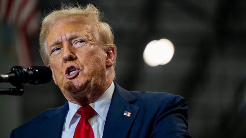 Republican presidential nominee, former U.S. President Donald Trump pauses before speaking during a campaign rally at the Mosack Group warehouse on September 25, 2024 in Mint Hill, North Carolina. 