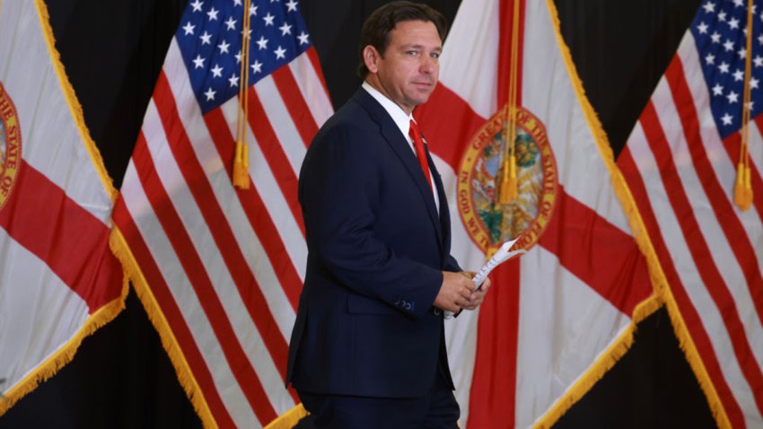 WEST PALM BEACH, FLORIDA – SEPTEMBER 17: Florida Gov. Ron DeSantis arrives to speak during a press conference regarding an apparent assassination attempt of former President Donald Trump on September 17, 2024 in West Palm Beach, Florida. The Governor announced that the State of Florida’s law enforcement will do their own investigation into the incident, which the FBI said “appears to be an attempted assassination of former President Trump’ while he was golfing at Trump International Golf Club.  (Photo by Joe Raedle/Getty Images)