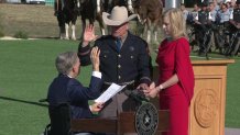 Col. Freeman Martin speaks is sworn in by Gov. Greg Abbott as the director of the Texas Department of Public Safety, Monday, Dec. 2, 2024.