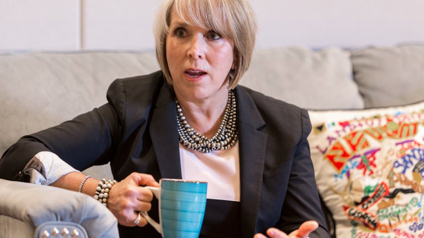 Michelle Lujan Grisham, governor of New Mexico, speaks during an interview at her office in Santa Fe, New Mexico, U.S., on Thursday, Aug. 8, 2019. Lujan Grisham is balancing her concern over the catastrophic effects of climate change with the state’s extraordinary dependence on oil and gas. Photographer: Steven St John/Bloomberg via Getty Images