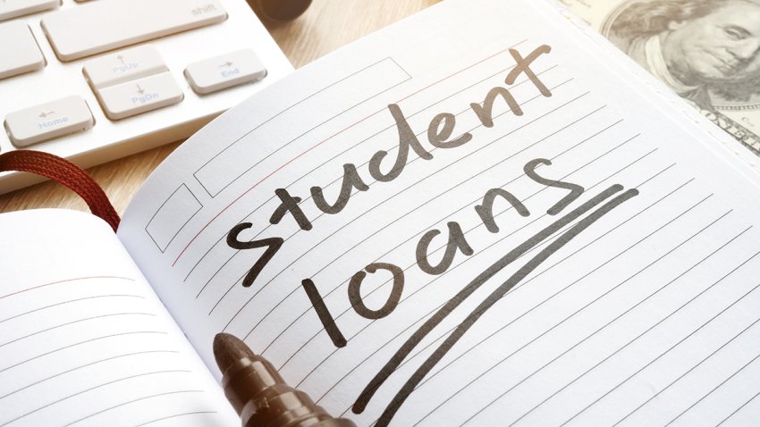Student loan handwritten in a note. Money for education.
