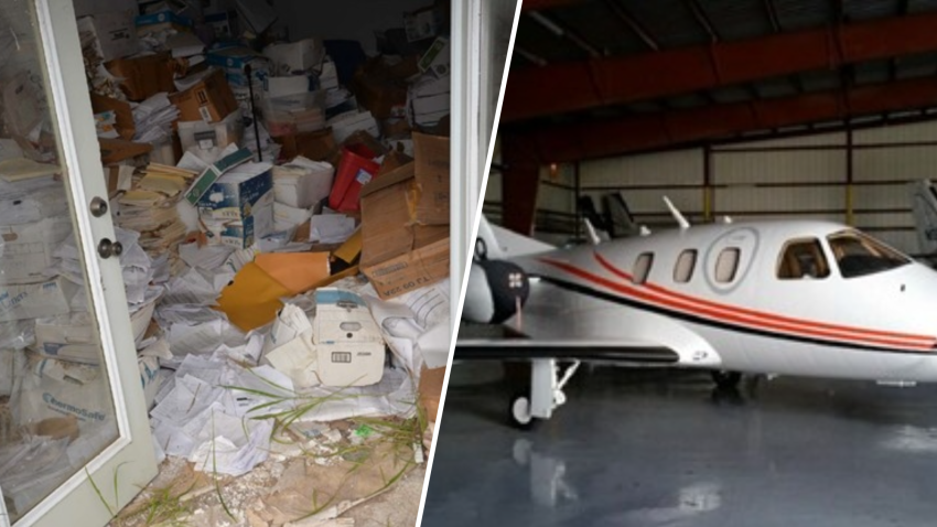 Jorge Zamora-Quezada’s file storage room (left) and his jet (right).
