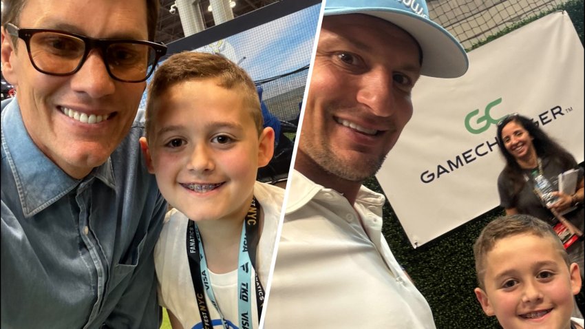Tanner Dikan with Tom Brady and Rob Gronkowski