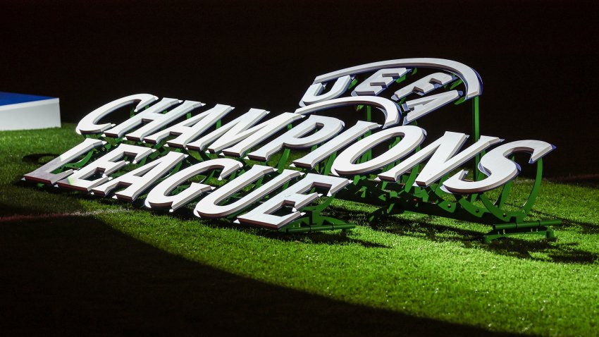 January 21, 2025, Estádio da Luz, Lisbon, Portugal – UEFA Champions League: Benfica vs Barcelona; Champions League logo on the pitch
